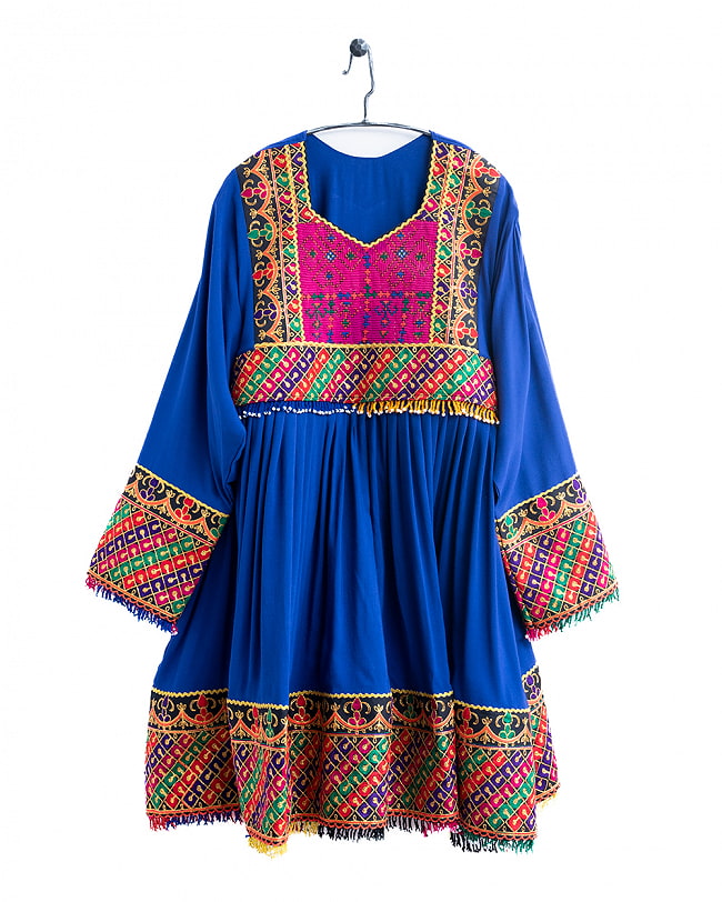 【全て1点もの】　パシュトゥーン族の伝統衣装　カミーズドレス　【青】 9 - No.1