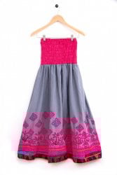 カッチ地方のトライバル刺繍 2WAYスカート ピンク×グレー(NP-OPC-828)