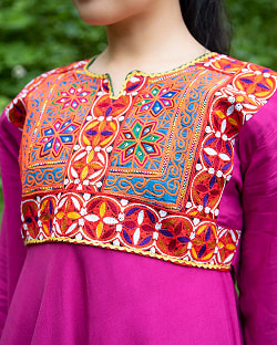 【全て1点もの】　パシュトゥーン族の伝統衣装　カミーズドレス ロング　【マゼンタ】 - サブ3