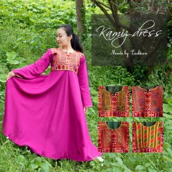 【全て1点もの】　パシュトゥーン族の伝統衣装　カミーズドレス ロング　【マゼンタ】(NP-OPC-853)