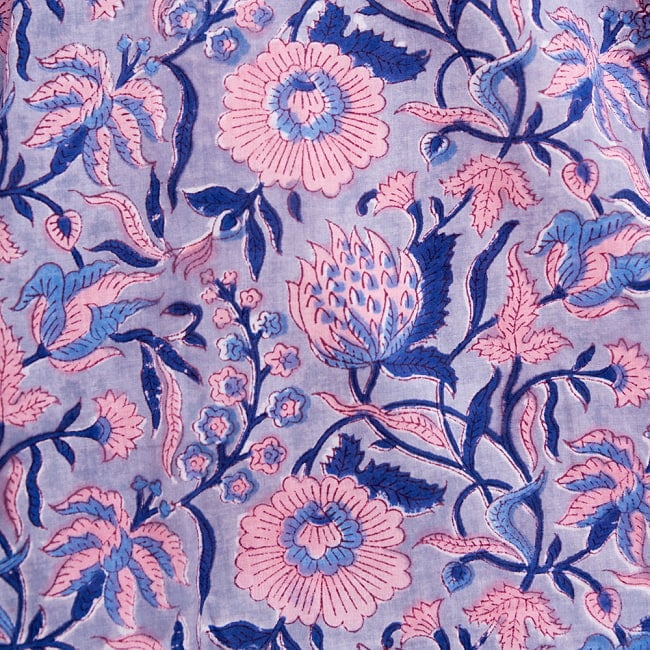 ボタニカル柄の木版染が美しい コットンマキシワンピース 11 - 2：ブルー