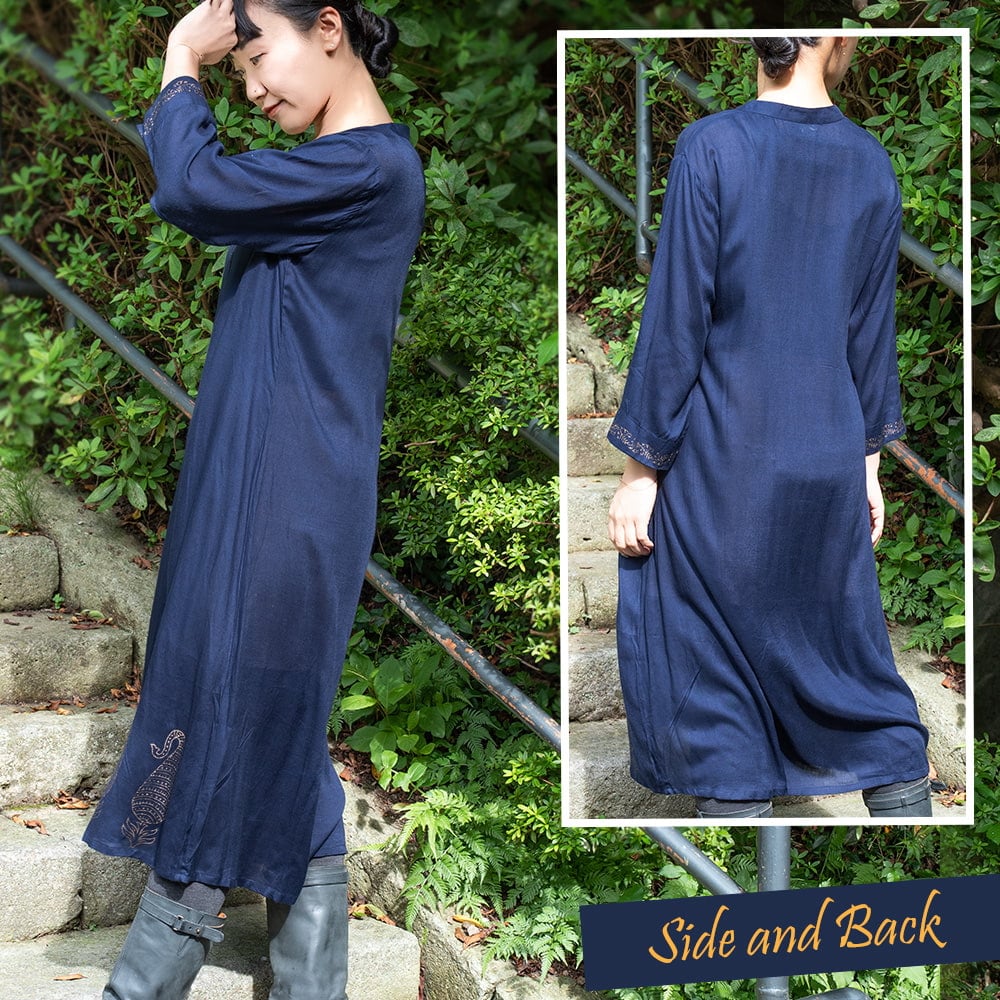 ペイズリー柄の木版染めクルティ4枚目の説明写真です