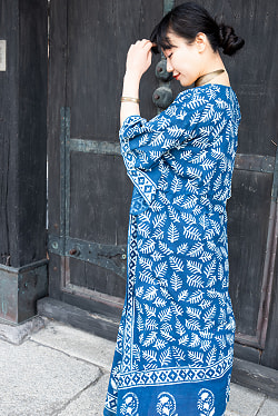 藍染コットンのカフタンドレス - サブ4