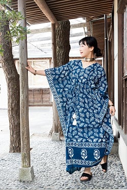 藍染コットンのカフタンドレス - サブ5