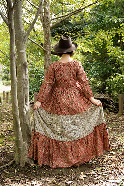 インド伝統 ウッドブロックプリントのティアードワンピース - サブ3