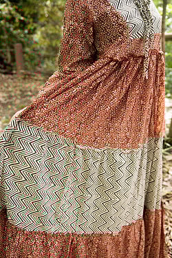 インド伝統 ウッドブロックプリントのティアードワンピース - サブ5