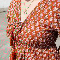 手仕事の温もり インド綿 ウッドブロックプリント フレアワンピース ロング丈 - サブ4