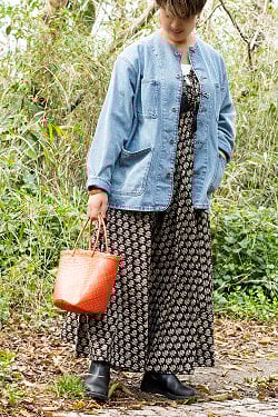 手仕事の温もり インド綿 ウッドブロックプリント フレアワンピース ロング丈 - サブ5