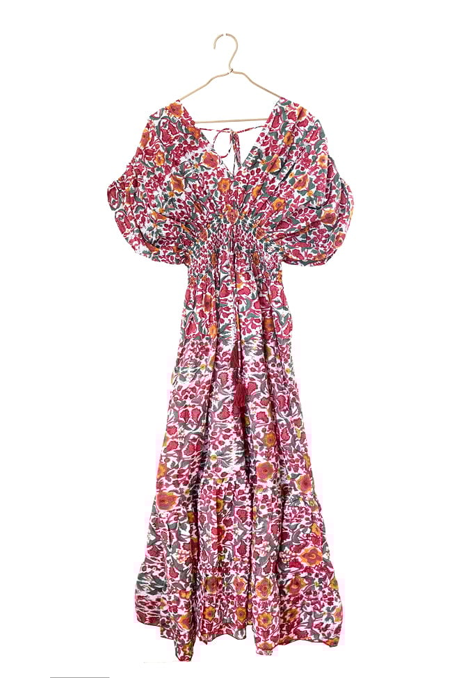 ウッドブロックプリントを贅沢に使った ボヘミアンマキシドレス フレアワンピース ロング丈の選択用写真