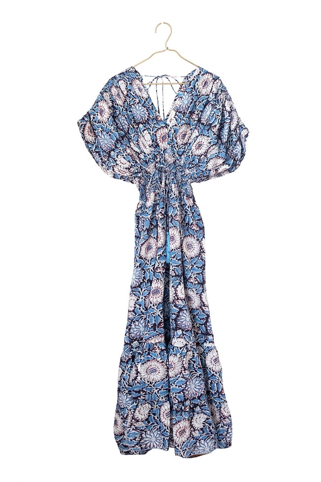 ウッドブロックプリントを贅沢に使った ボヘミアンマキシドレス フレアワンピース ロング丈の選択用写真