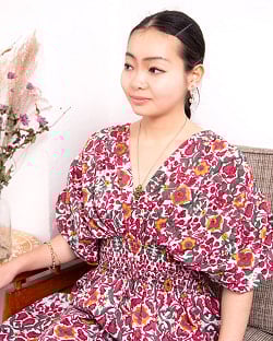 ウッドブロックプリントを贅沢に使った ボヘミアンマキシドレス フレアワンピース ロング丈 - サブ4