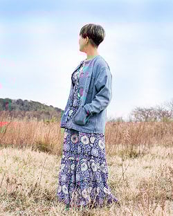 ウッドブロックプリントを贅沢に使った ボヘミアンマキシドレス フレアワンピース ロング丈 - サブ5