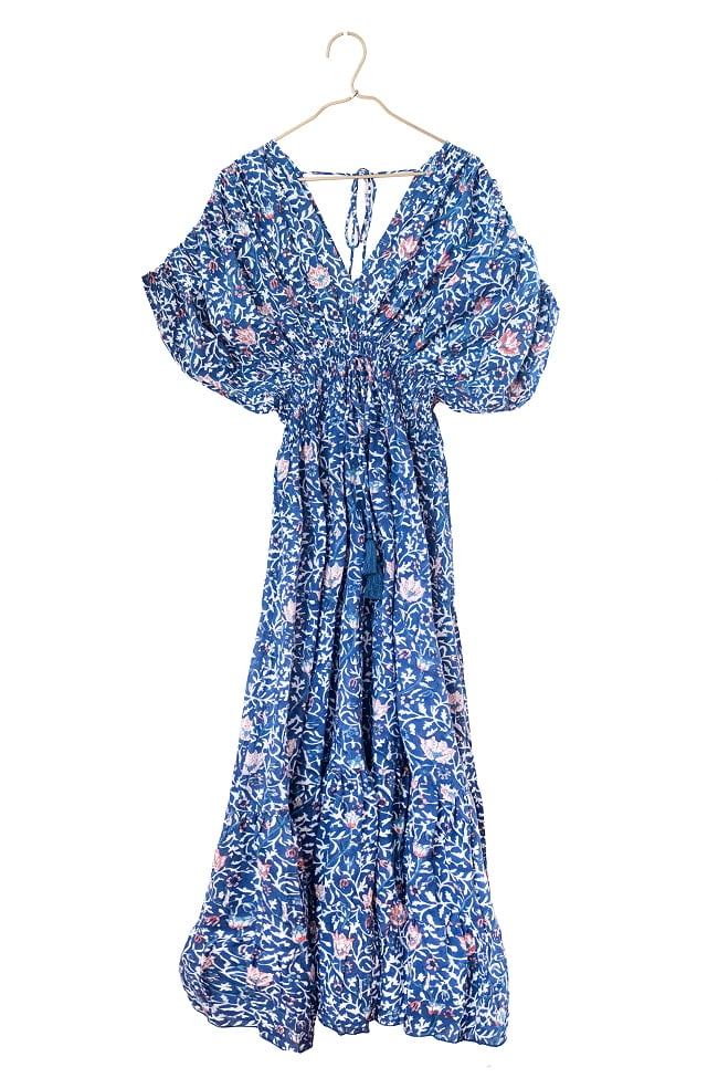 ウッドブロックプリントを贅沢に使った ボヘミアンマキシドレス フレアワンピース ロング丈の選択用写真