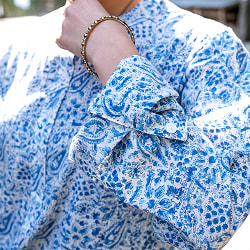 Aラインフレアが美しい ウッドブロックプリントのマキシワンピース 大人ナチュラル クルティ風 - サブ4