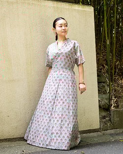 嬉しい2WAY ウッドブロックプリントのカシュクールワンピース ロング丈 - サブ2