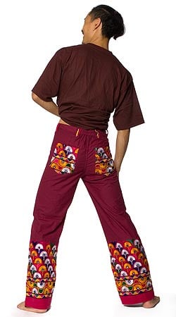 カッチ地方のトライバル刺繍パンツ -　えんじ - サブ2