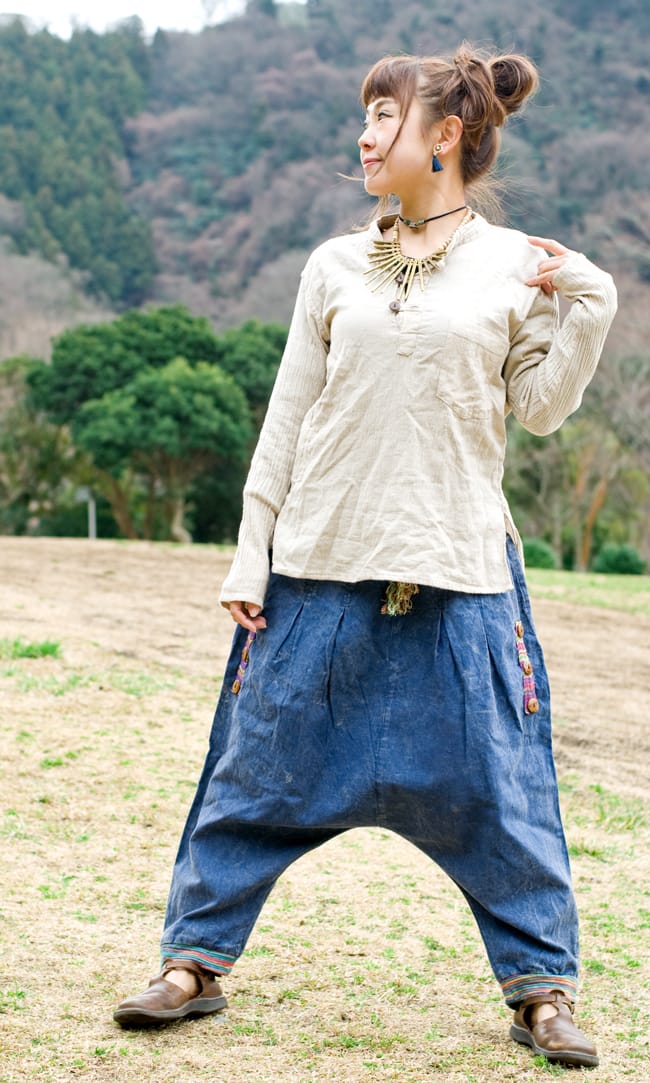 アジアンテイスト サルエルパンツ カジュアル ワイド ゆったり 薄手 ゆるかわ - 5