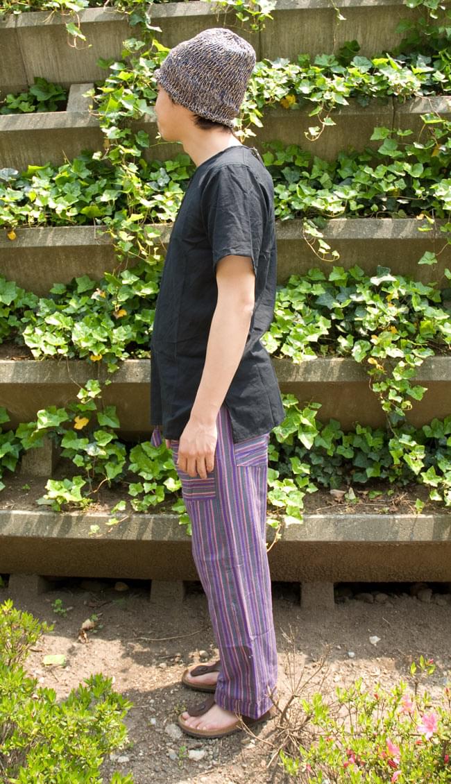 コットンストライプパンツ 【紫系】 2 - 横から見るとこんな感じです。スッキリとした印象です。
