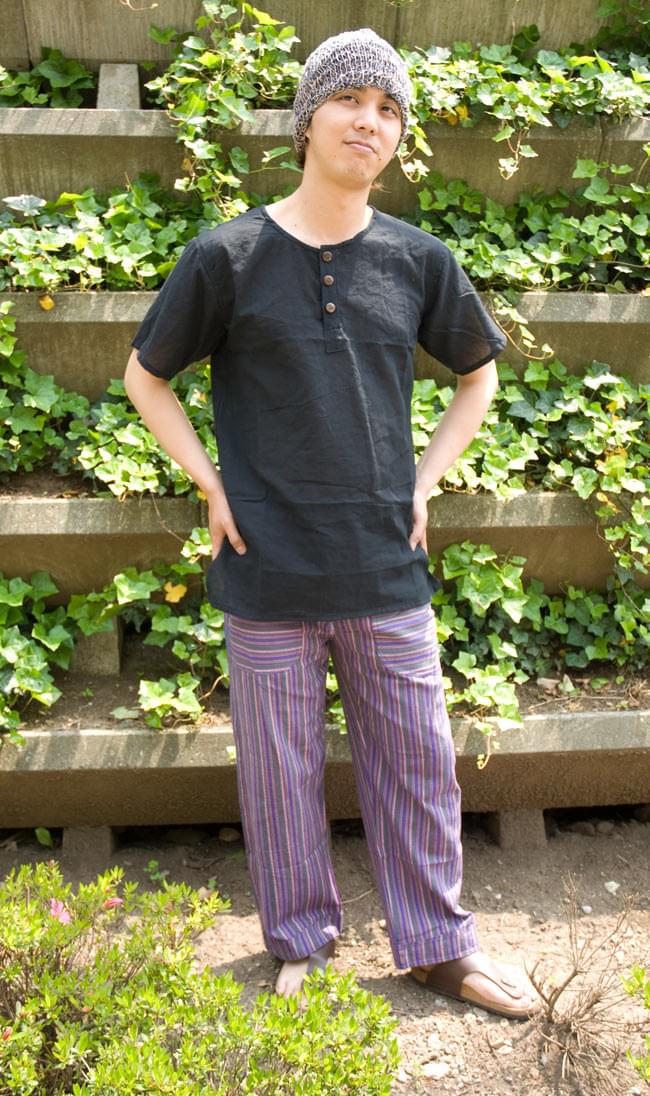コットンストライプパンツ 【紫系】の写真