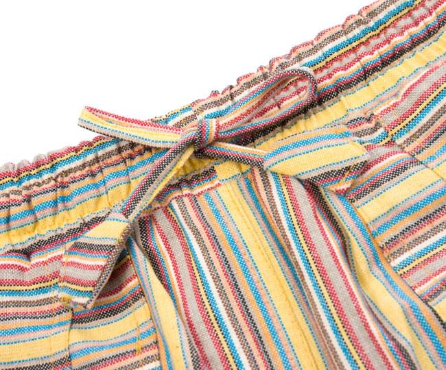 コットンストライプパンツ 【黄色系】 6 - ウエストはゴムと紐なのでラクチンです。