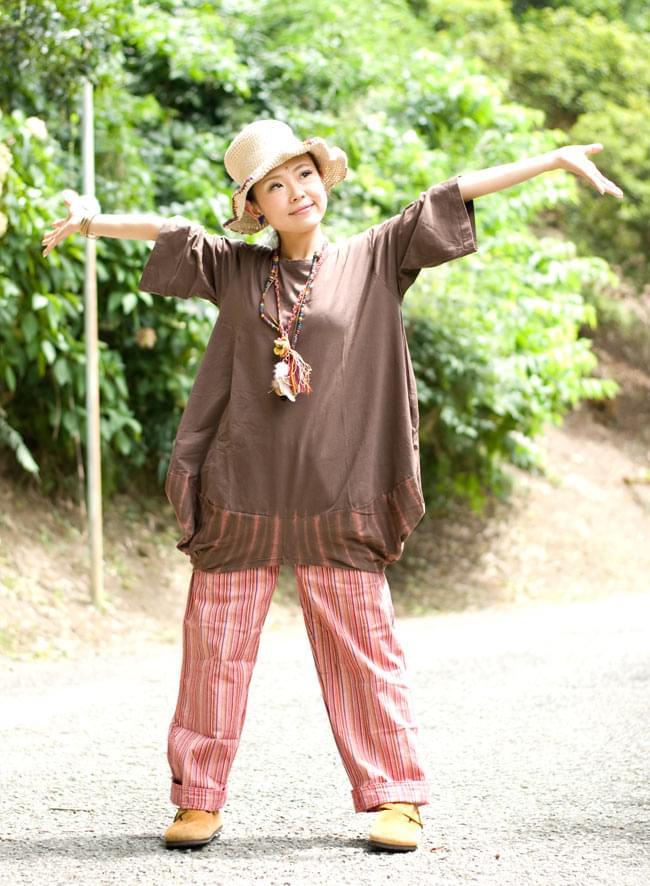 コットンストライプパンツ 【ピンク系】の写真