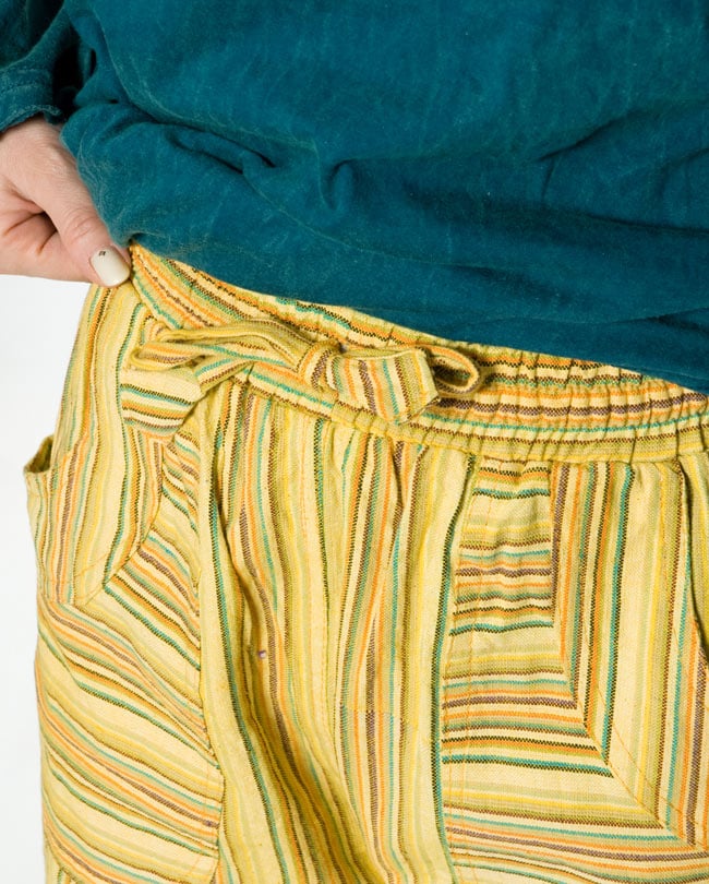 コットンストライプパンツ 【赤紫系】の商品写真 10枚目 ウエストはゴムと紐なのでラクチンです。