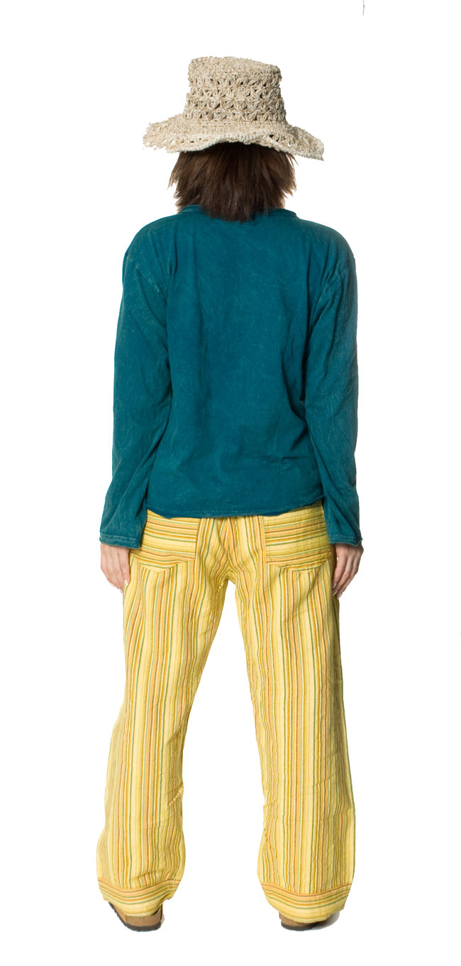 コットンストライプパンツ 【赤紫系】の商品写真 7枚目 後ろ姿はこんな感じです。