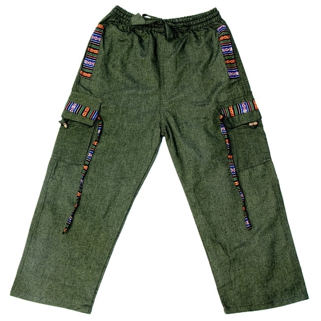 エスニック刺繍 4ポケットカーゴパンツ 17 - E：グリーン
