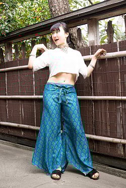  アンティークサリーのスリットワイドパンツ - サブ2