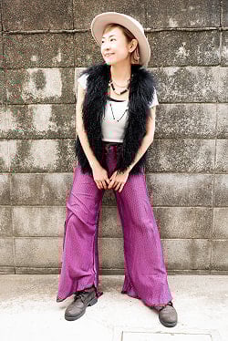  アンティークサリーのスリットワイドパンツ - サブ5