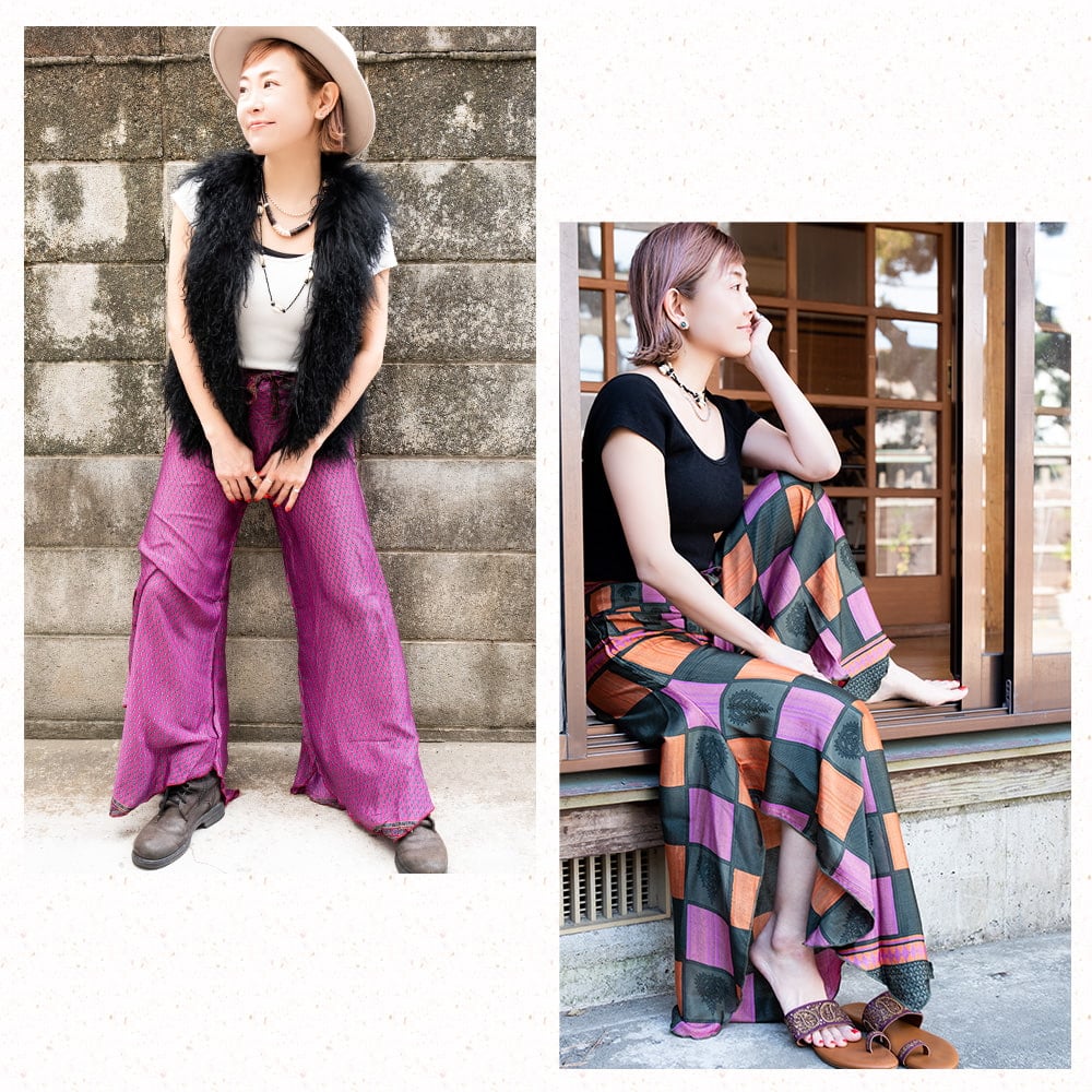  アンティークサリーのスリットワイドパンツ3枚目の説明写真です