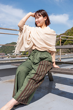 ハーフストライプのコットンワイドパンツ - サブ2