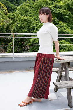 ハーフストライプのコットンワイドパンツ - サブ4