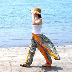 優雅なシルエットだけど動きやすい アンティークサリーのラップスカートパンツ - サブ2