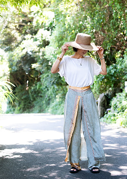 優雅なシルエットだけど動きやすい アンティークサリーのラップスカートパンツ - サブ4