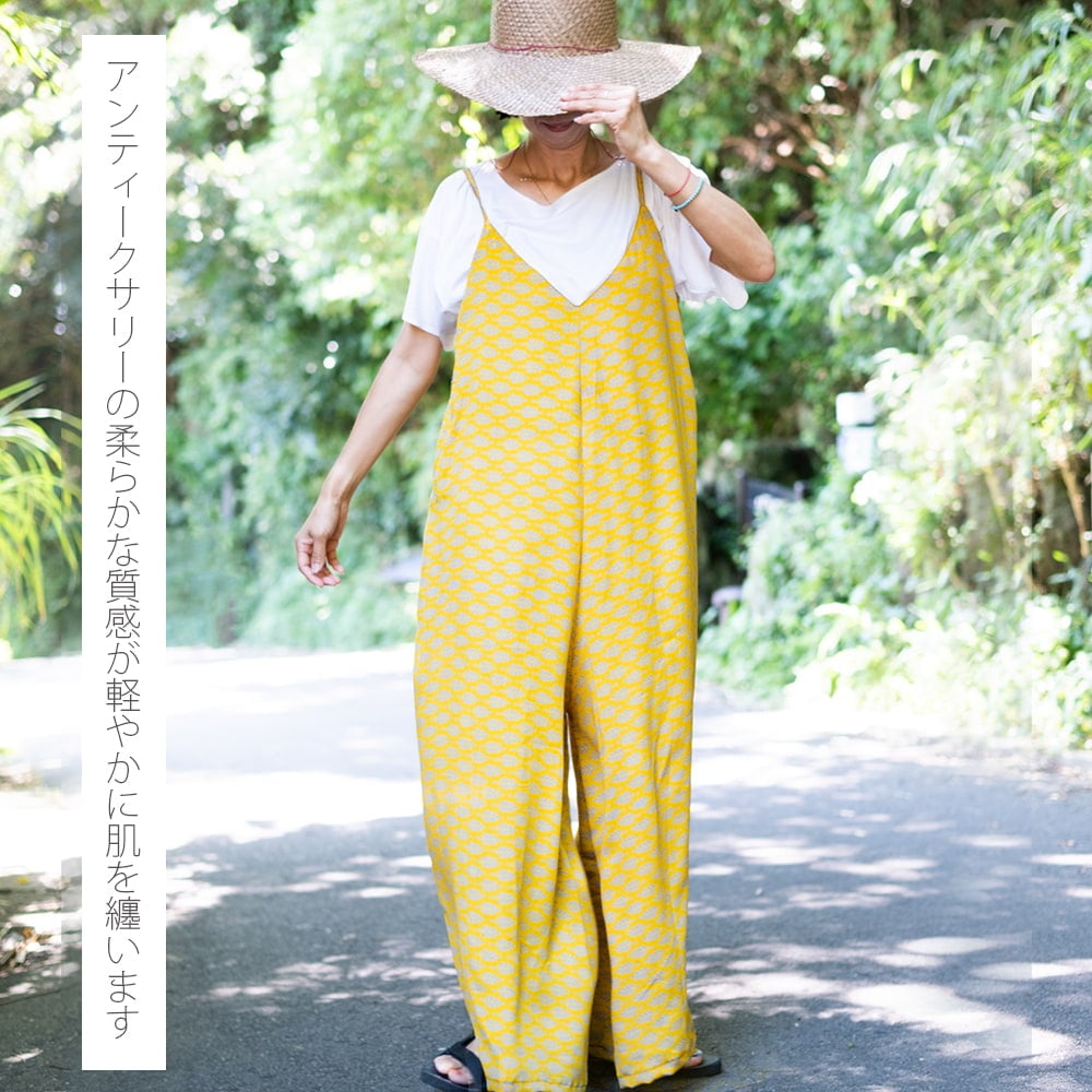 ストンとしたデザインが可愛い！ アンティークサリーのロングサロペット2枚目の説明写真です