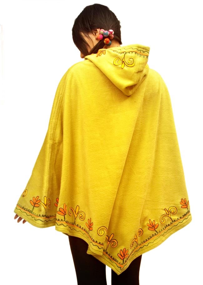 ワケあり]フード付きフリースポンチョ 【イエロー】 の通販