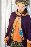 モン族刺繍ポンチョ 【ダークパープル】の商品写真