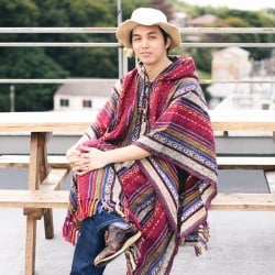 厚手ネパール伝統生地 大判ヒマラヤンポンチョ キャンプなどへオススメ - サブ2