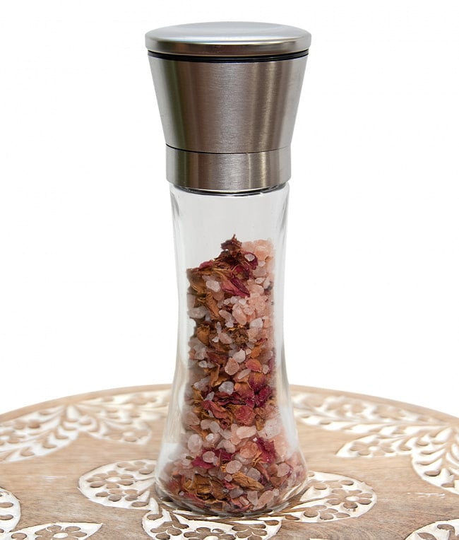【食用】香り高い薔薇の花びら入り ヒマラヤピンクソルト + ソルトグラインダーの写真岩塩,レッド 岩塩,ヒマラヤ 岩塩,塩