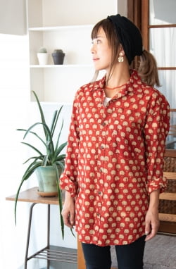 ウッドブロックと藍染の長袖コットンシャツ - サブ4