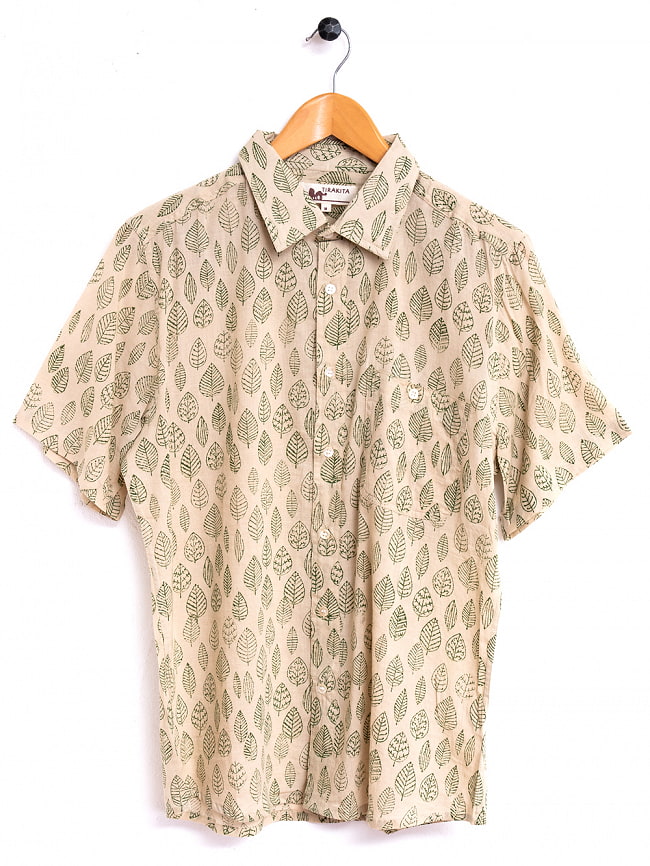 ナチュラルな風合いが着やすい 木版染めの半袖シャツ 7 - 選択2：グリーンリーフ