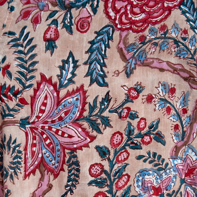 ボタニカル柄の木版染めが美しい　半袖コットンシャツ 11 - ベージュピンク