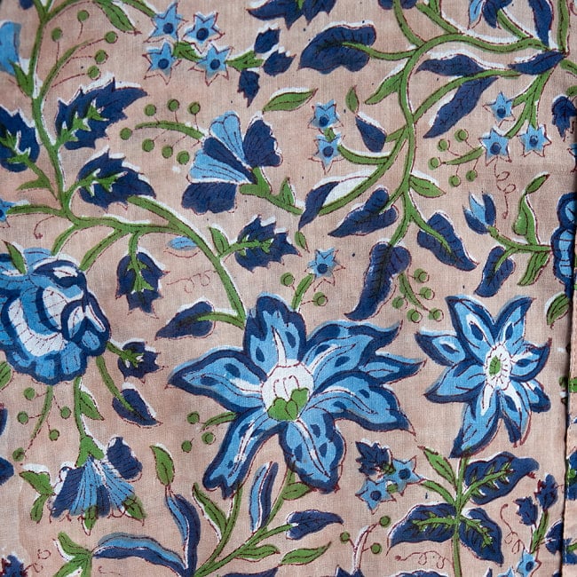 ボタニカル柄の木版染めが美しい　半袖コットンシャツ 19 - ベージュブルー