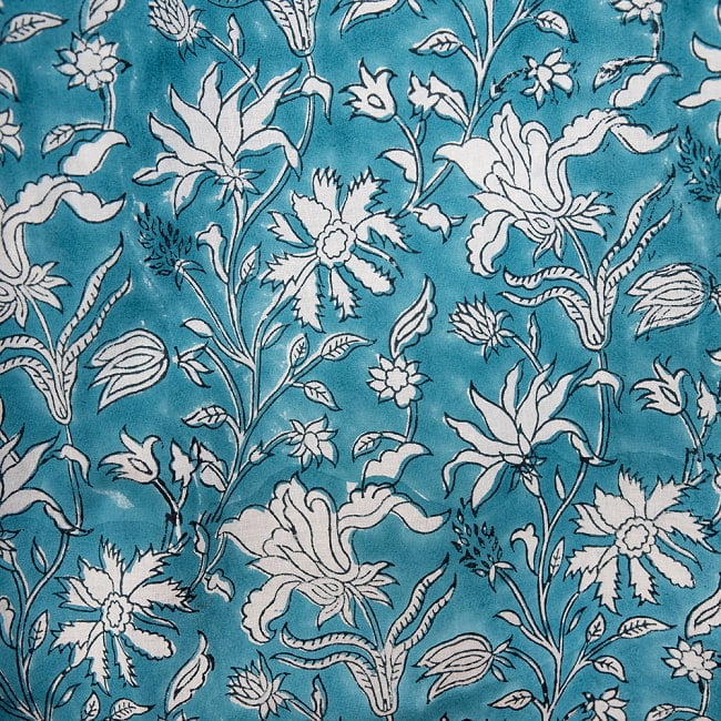 ボタニカル柄の木版染めが美しい　半袖コットンシャツ 23 - サックスブルー