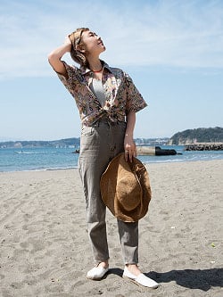 ボタニカル柄の木版染めが美しい　半袖コットンシャツ - サブ4