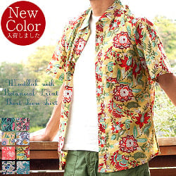 ボタニカル柄の木版染めが美しい　半袖コットンシャツの商品写真
