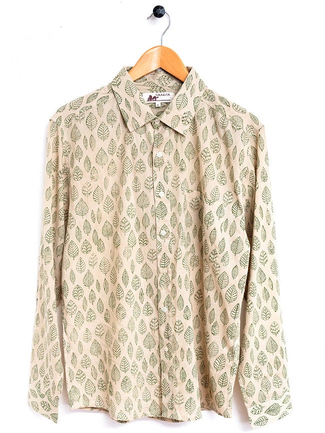 ナチュラルな風合いが着やすい 木版染めの長袖シャツ 6 - 選択2：グリーンリーフ