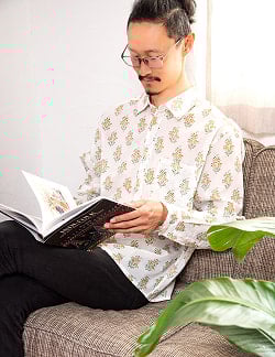 白地に木版染めが映える　長袖コットンシャツ - サブ5