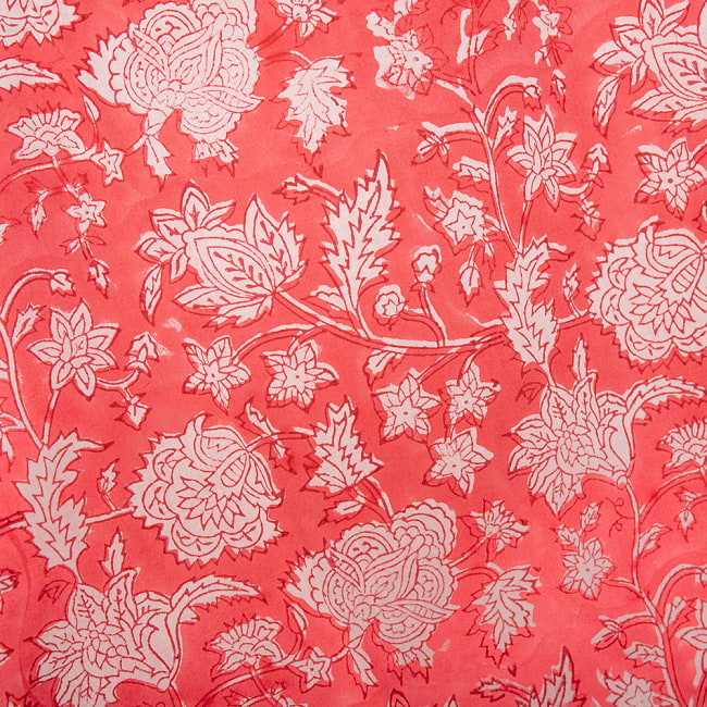 ボタニカル柄の木版染めが美しい　長袖コットンシャツ 25 - コーラル